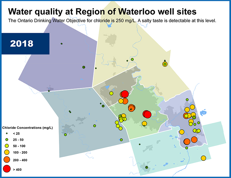 map showing chlorine levels in wells in 2018